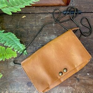 Free People tan leather clutch with removable strap